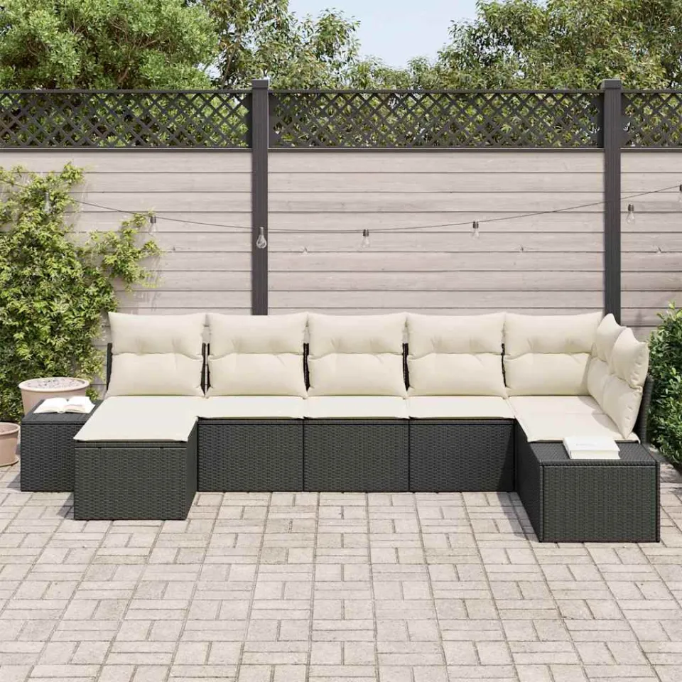 vidaXL Tuin Sofa Set 7 st Zwart poly rattan, foto 3