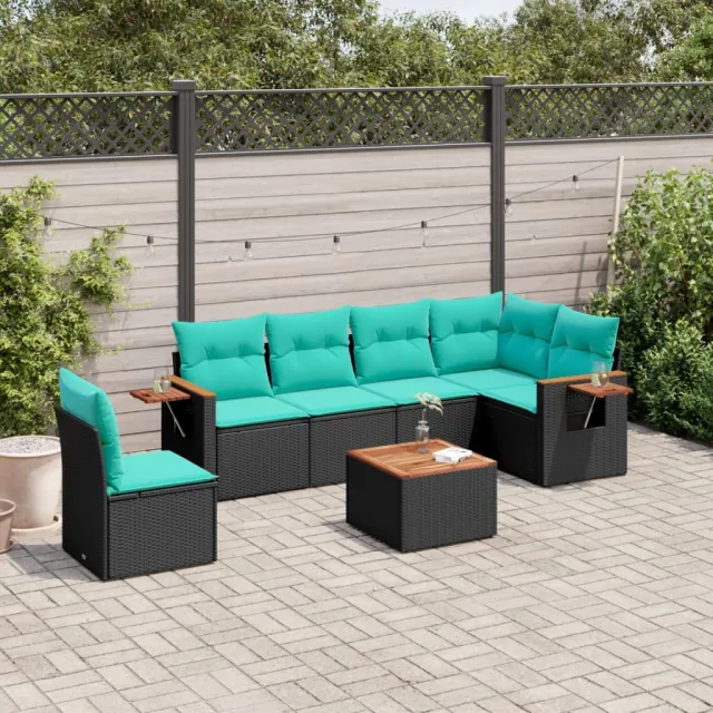 vidaXL 7-delige Loungeset met kussens poly rattan zwart, foto 2