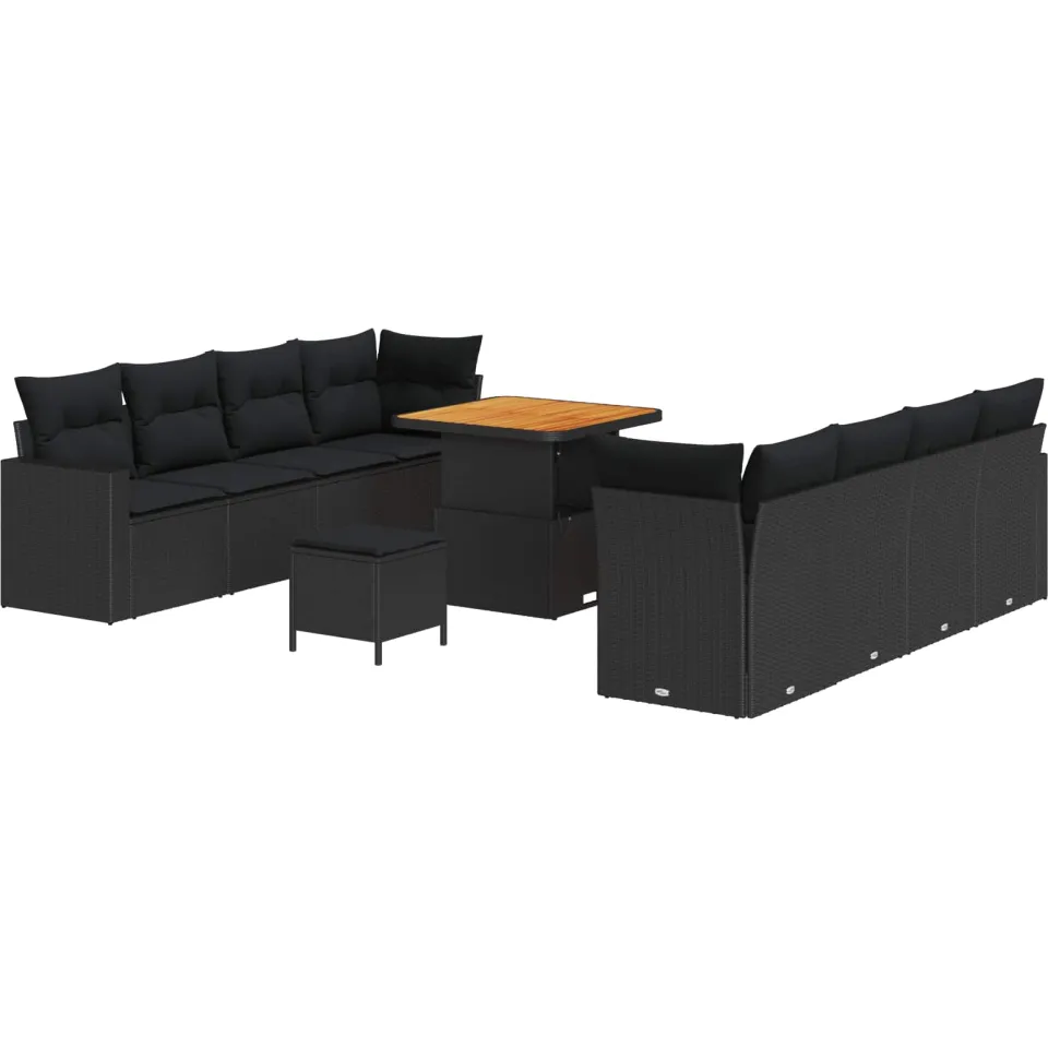 vidaXL Tuinbankenset 11 st Zwart poly rattan