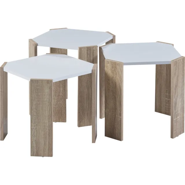 en.casa Bijzettafel set van 3 Rantasalmi eikenkleurig en wit