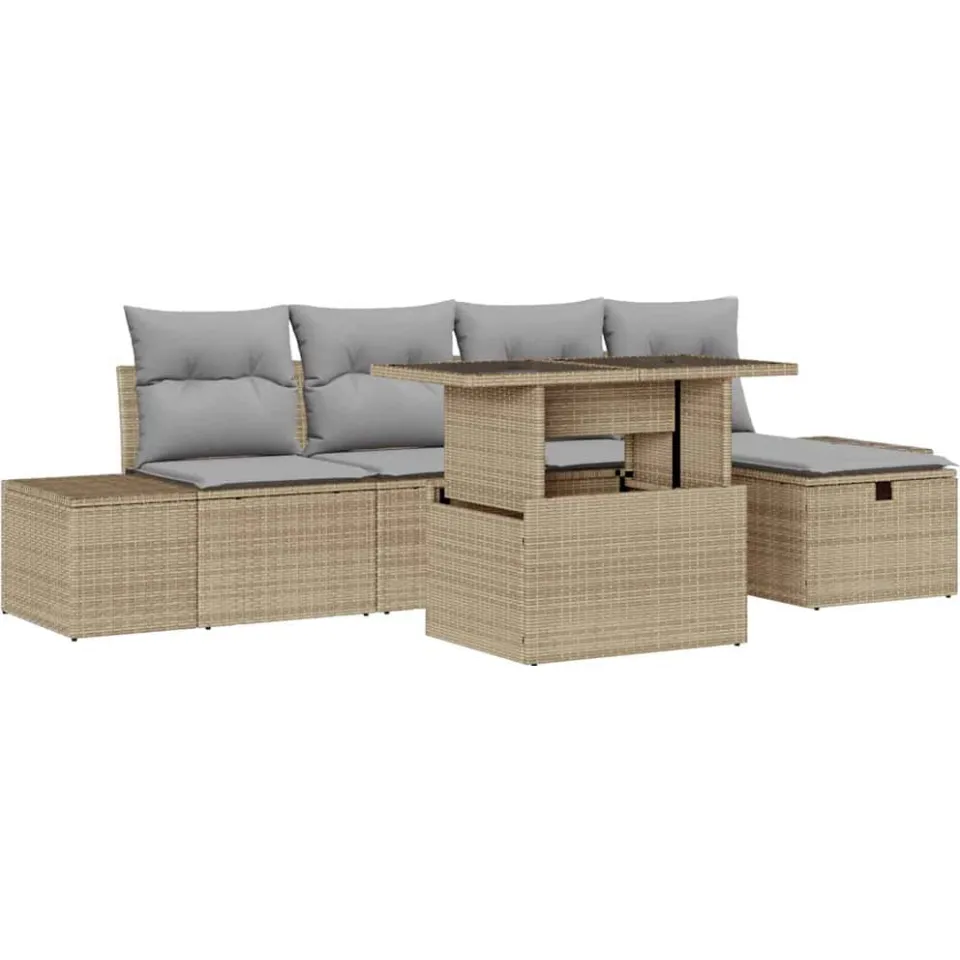 vidaXL Tuin Sofa Set 6 st Poly riet Bruin