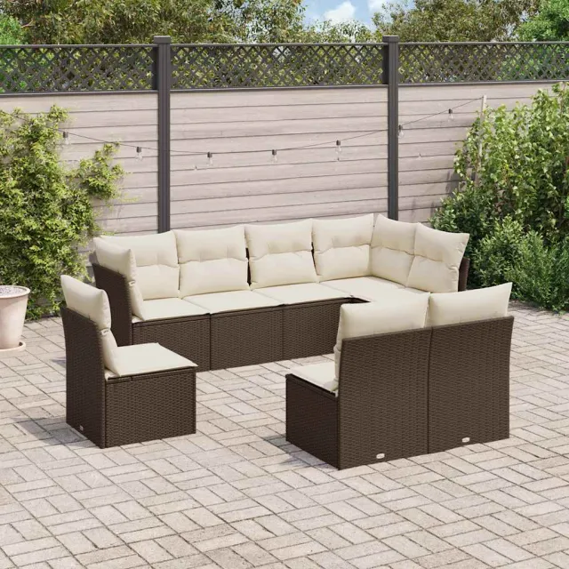 vidaXL 8-delige Loungeset met kussens poly rattan bruin, foto 2