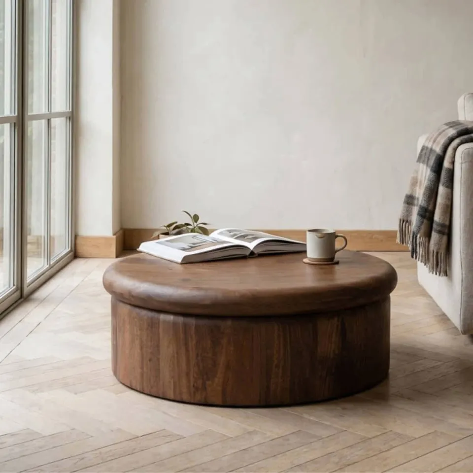 Giga Meubel Salontafel Rota - Rond Donkerbruin Mangohout - 90x90x31cm, foto 2