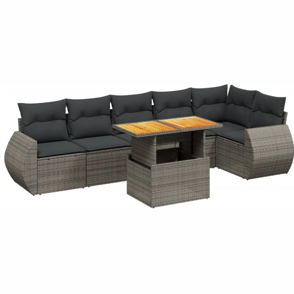 vidaXL 7-delige Loungeset met kussens poly rattan grijs, foto 3