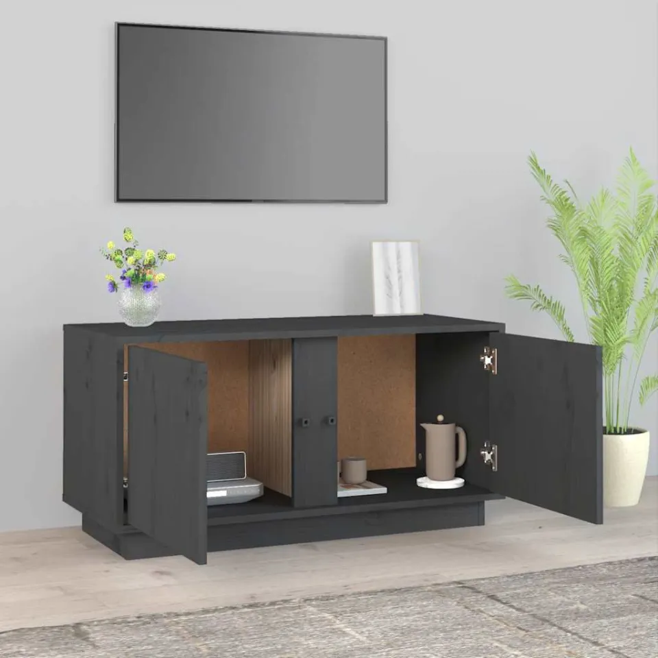 vidaXL Tv-meubel 80x35x40,5 cm massief grenenhout grijs, foto 3