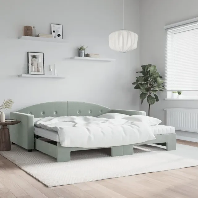 vidaXL Slaapbank onderschuifbed matrassen 100x200cm fluweel lichtgrijs grijs