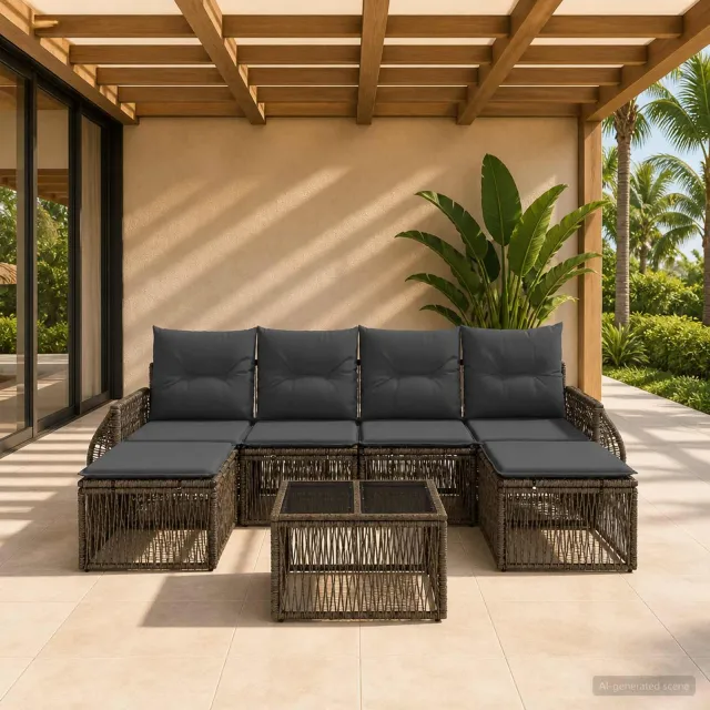 vidaXL Tuinbankenset 7 st Grijs en Donkergrijs poly rattan