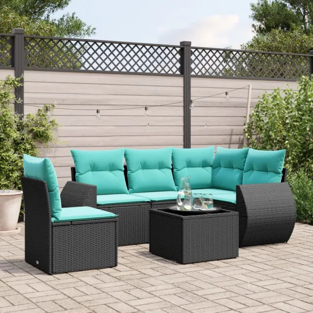 vidaXL 6-delige tuinbankset met kussens van zwart polyrotan, foto 2