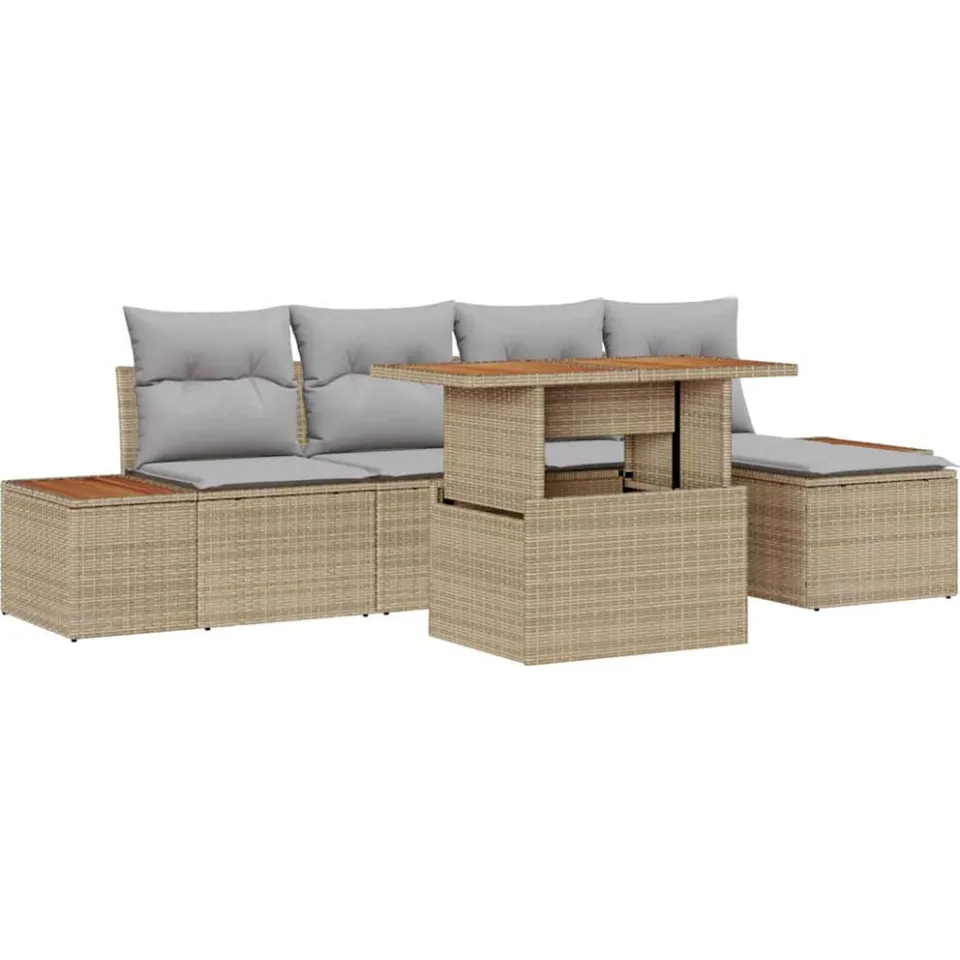 vidaXL Tuin Sofa Set 6 st Beige Poly riet