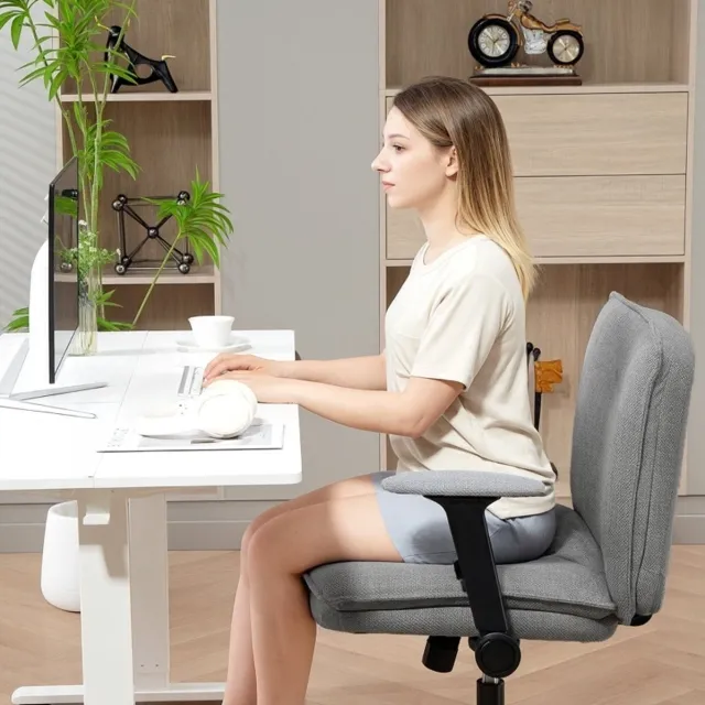 Wishdor bureaustoel 76 x 70 x 85-97 cm met opklapbare armleuningen, 360° draaibaar en in hoogte verstelbaar, linnenlook, grijs