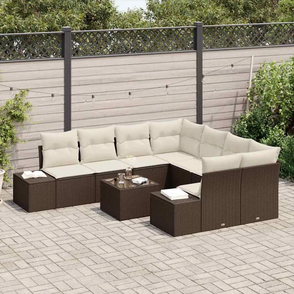 vidaXL Tuin Sofa Set 9 st Bruin en Crème poly rattan