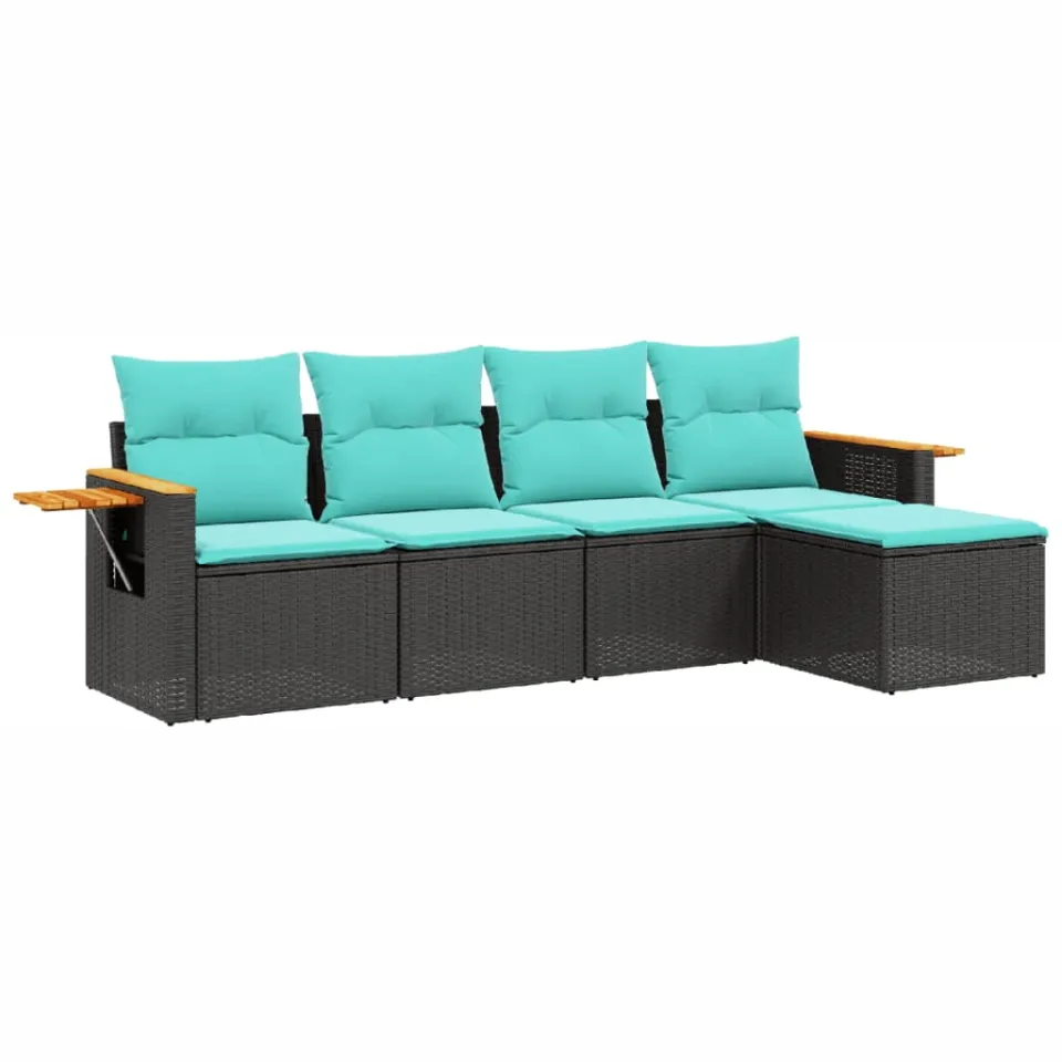 vidaXL 5-delige Loungeset met kussens poly rattan zwart, foto 3