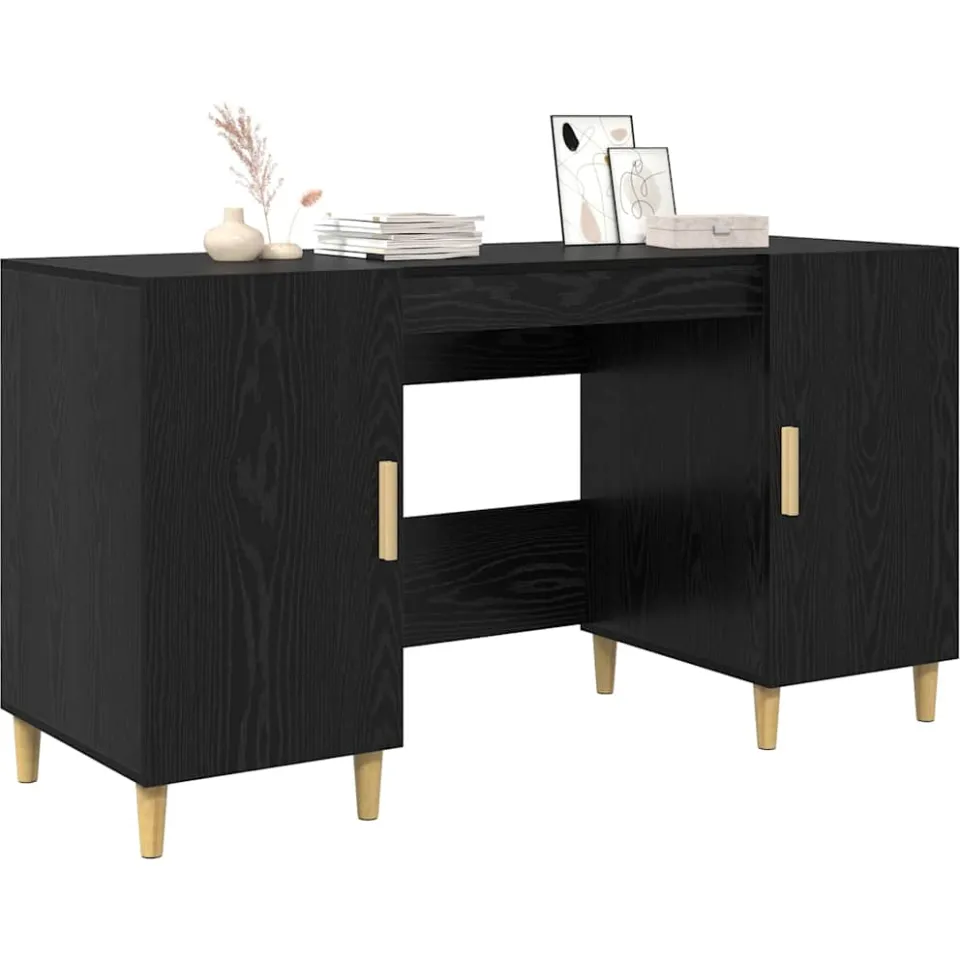 vidaXL Bureau Zwart Eiken Bewerkt hout 140 x 50 x 75 cm