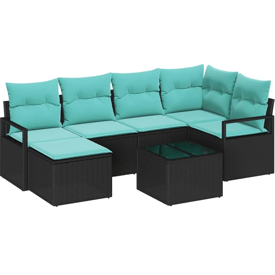 vidaXL Bankstel 7 st Zwart poly rattan