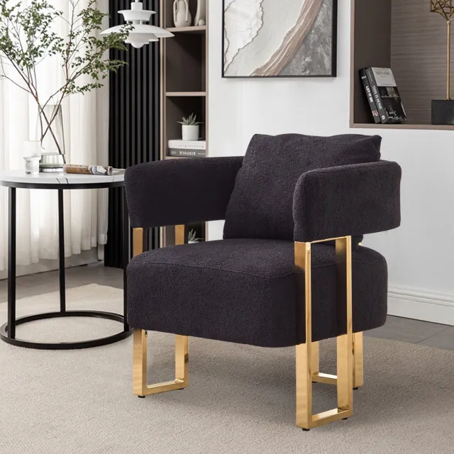 REDOM Fauteuil - 1-zits - Armleuningen - Lendensteun - Metalen poten - Modern design - Woonkamer - Velvet - Zwart - 68 x 68 x 70 cm