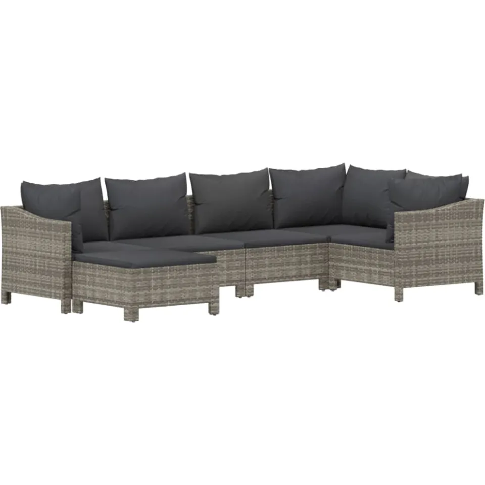 vidaXL 6-delige Loungeset met kussens poly rattan grijs