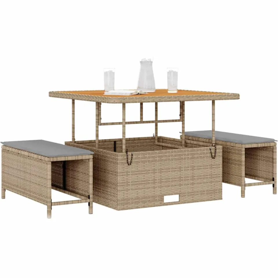 vidaXL Tuin eettafelset 3 st Beige poly rattan