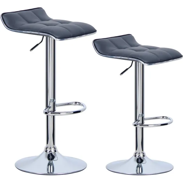 Happyment Barkrukken Nora - Set van 2 - Keuken - Grijs - Barstoelen kunstleer- Verstelbaar in hoogte - Zithoogte 62-84cm