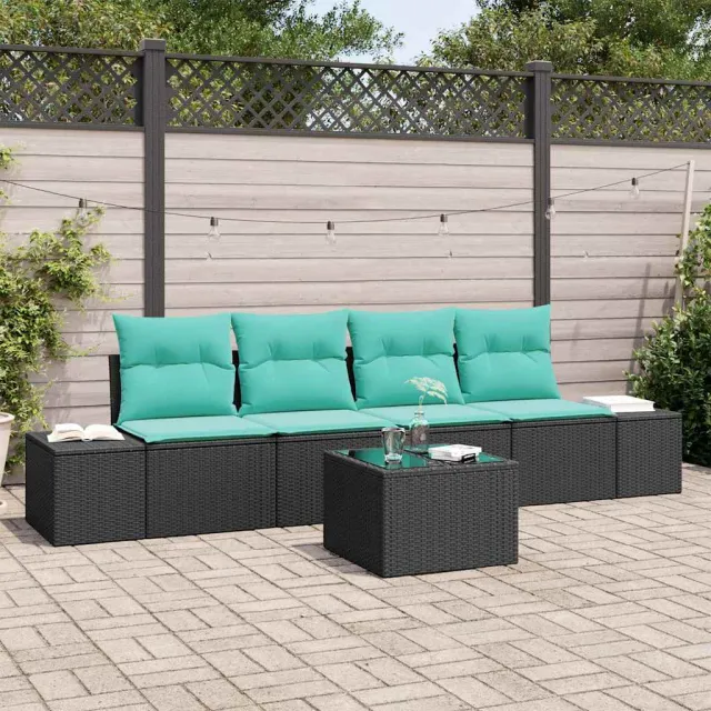 vidaXL Bankstel 5 st Zwart poly rattan, foto 2