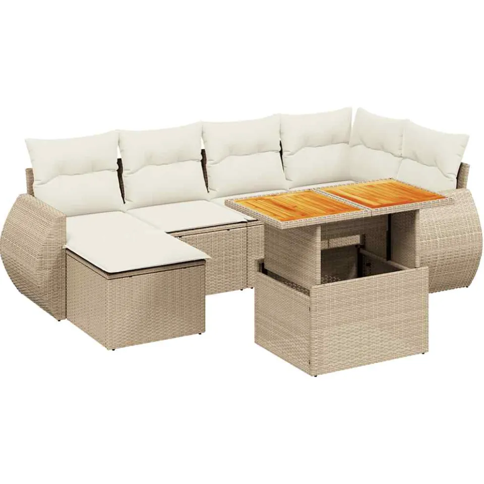 vidaXL 7-delige Loungeset met kussens poly rattan beige, foto 3
