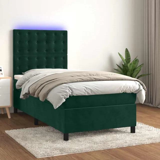 vidaXL Boxspring met matras en LED fluweel donkergroen 90x200 cm groen