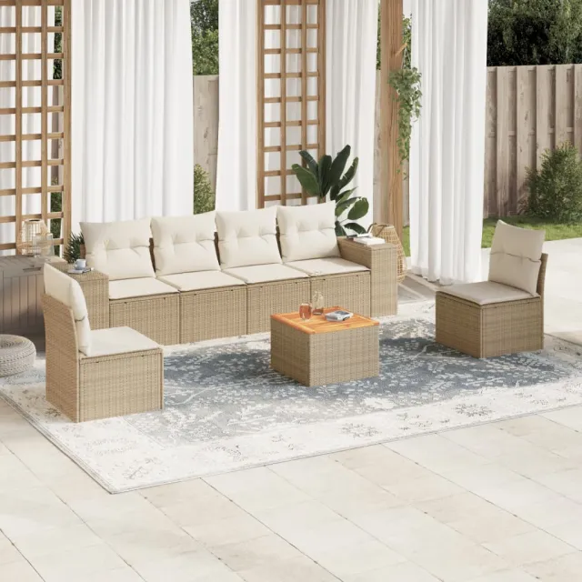 vidaXL 7-delige Loungeset met kussens poly rattan beige, foto 2