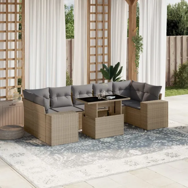 vidaXL 8-delige Loungeset met kussens poly rattan beige, foto 2