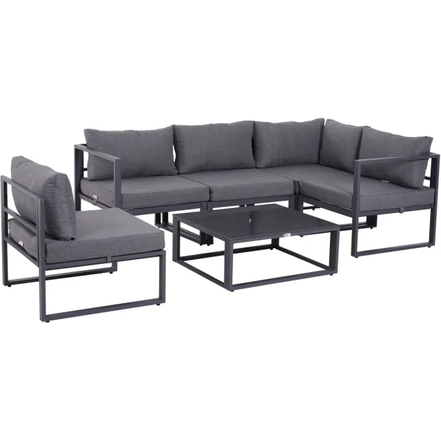 Outsunny Loungeset - met Kussen - Aluminium - Polyester - Grijs