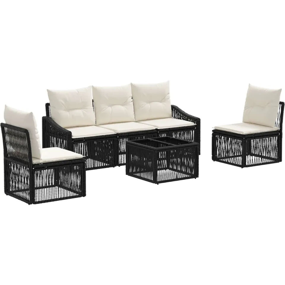vidaXL Tuinbankenset 6 st Zwart poly rattan, foto 3