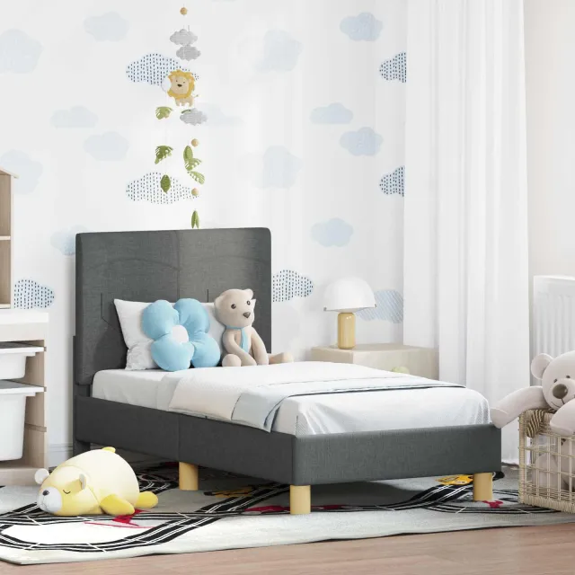 vidaXL Peuterbedframe met hoofdbord Donkergrijs 70 x 140 cm Stof