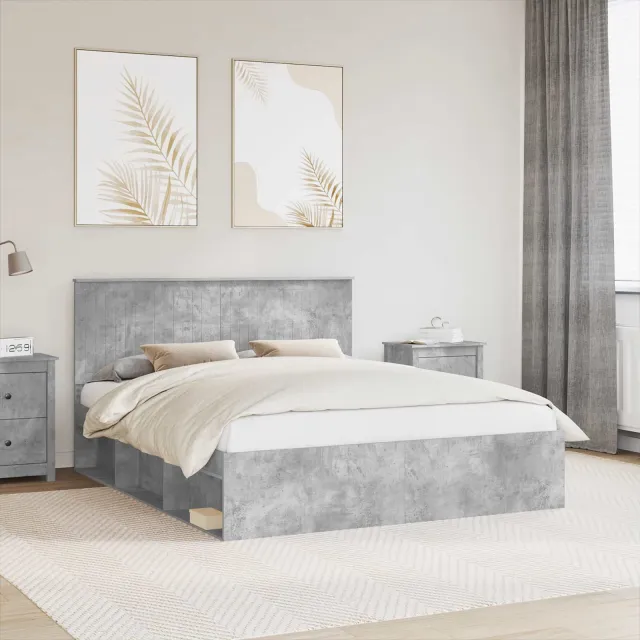 vidaXL Bedframe Betongrijs 160 x 200 cm Massief grenenhout grijs