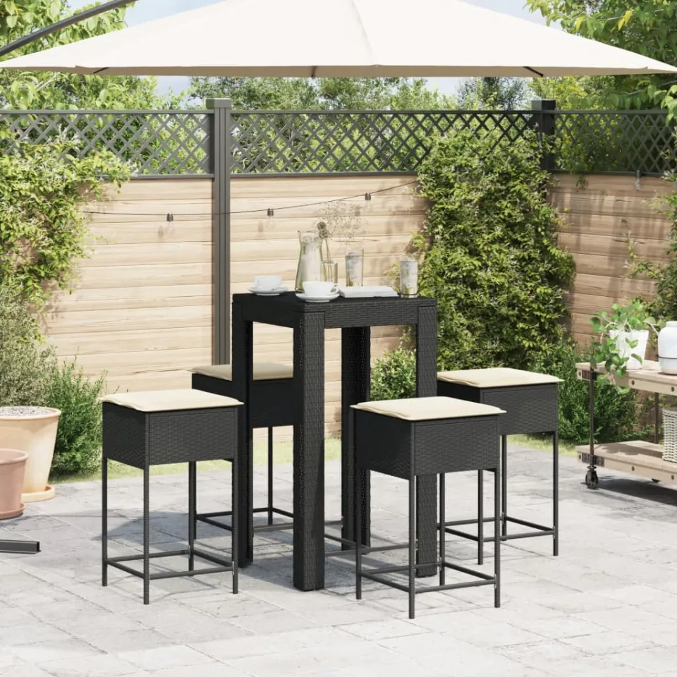 vidaXL 5-delige Tuinbarset met kussens poly rattan zwart, foto 3