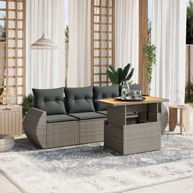 vidaXL 5-delige Loungeset met kussens poly rattan grijs, foto 2