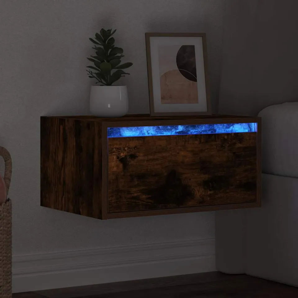 vidaXL Nachtkastje met LED's wandgemonteerd gerookt eikenkleurig, foto 4