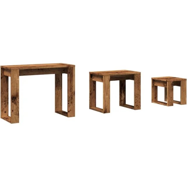 vidaXL 3-delige - Bijzettafelset - bewerkt - hout - oud - houtkleurig oud hout
