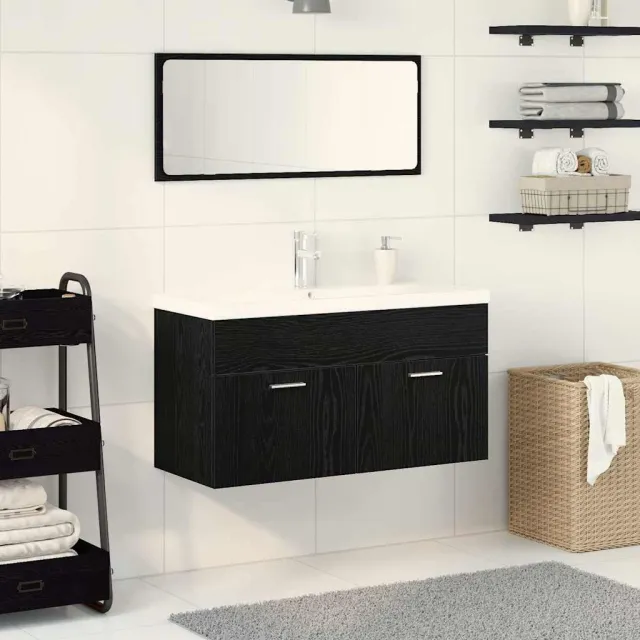 vidaXL Badkamermeubelset 3 st Zwart Eiken Bewerkt hout, foto 2