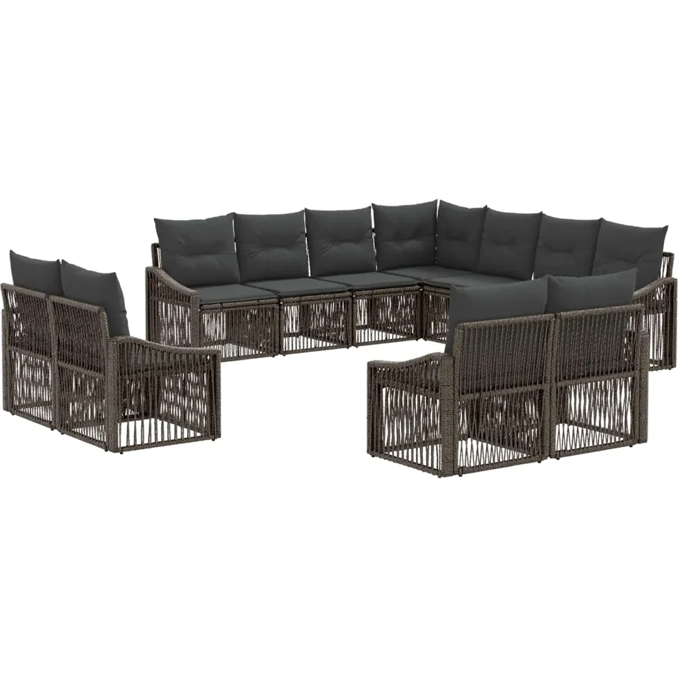 vidaXL Tuinbankenset 11 st 11-zits Grijs poly rattan, foto 3