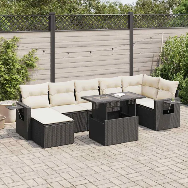 vidaXL 8-delige Loungeset met kussens poly rattan zwart, foto 2
