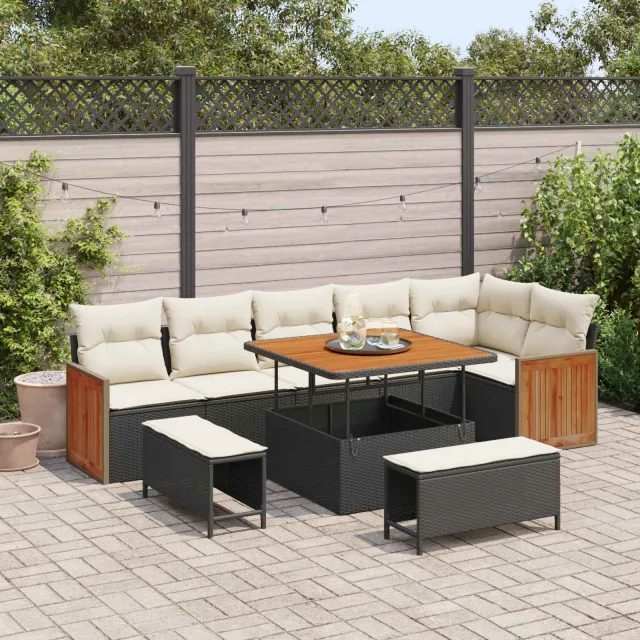 vidaXL Tuinbankenset 9 st 9-Aantal zitplaatsen Zwart en Crème