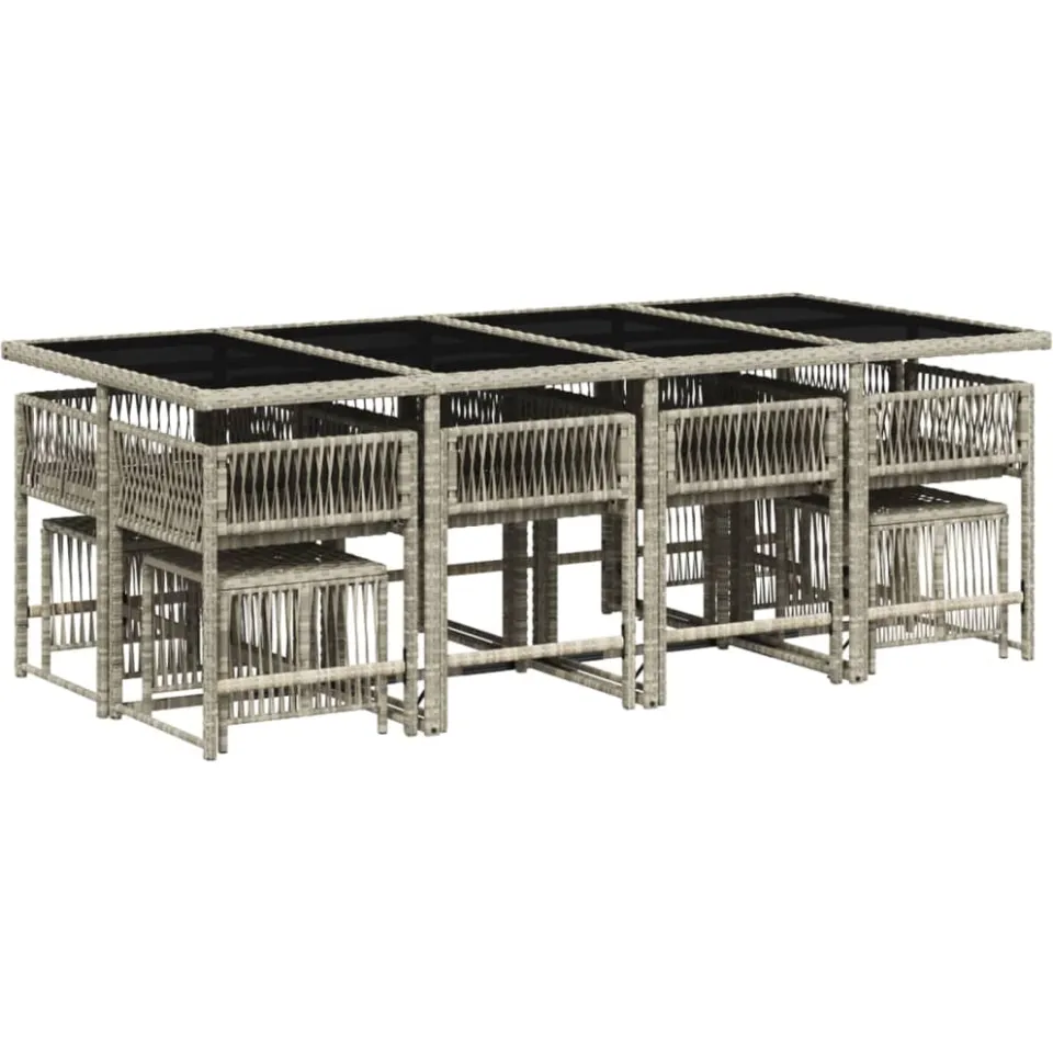 vidaXL 13-delige Tuinset met kussens poly rattan lichtgrijs grijs, foto 2