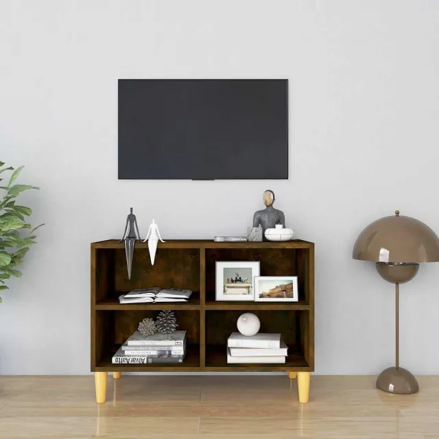 vidaXL Tv-meubel met houten poten 69,5x30x50 cm gerookt eikenkleurig, foto 2