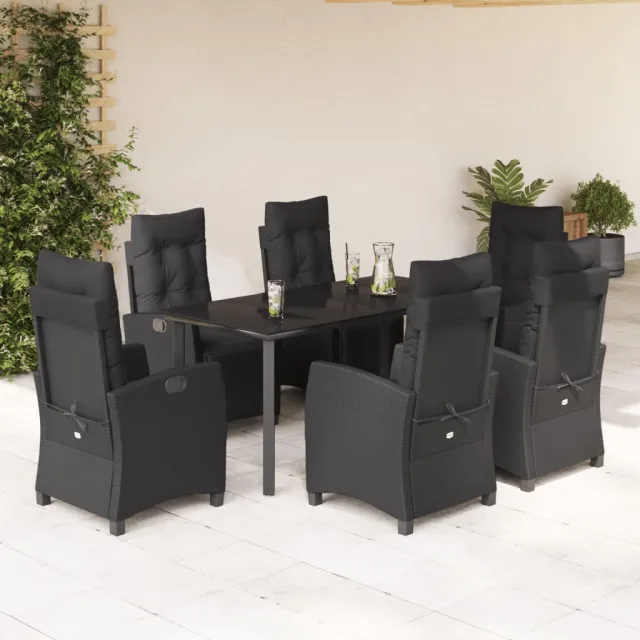 vidaXL 7-delige Tuinset met kussens poly rattan zwart, foto 2