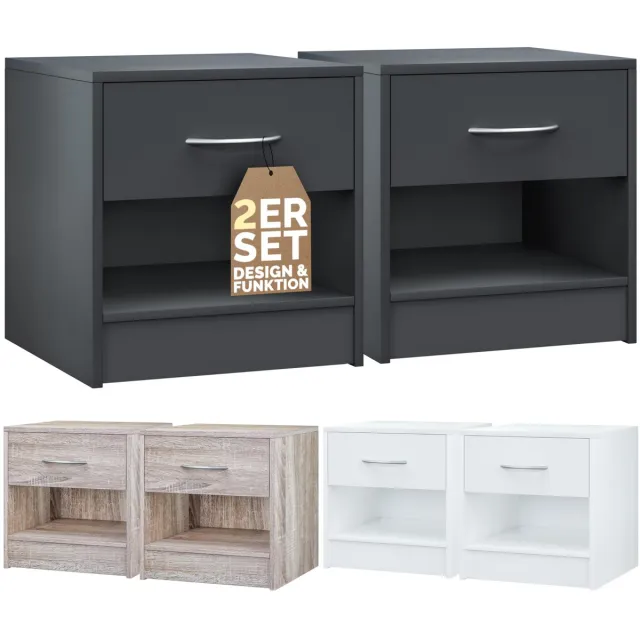 Famanu Set van 2 houten nachtkastjes met lade en opbergvak, 41x39x28 cm, antraciet, ideaal voor naast het bed, voor het opbergen van boeken en persoonlijke spullen