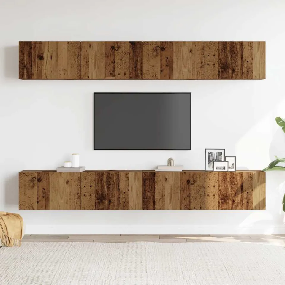 vidaXL 4-delige wand-tv-meubelset van oud hout, 100x30x30 cm bruin, foto 2