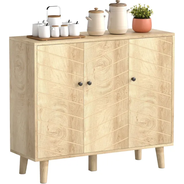 Homcom Buffetkast - MDF, Grenenhout - 88,3 x 30 x 76 cm - Natuurlijk hout