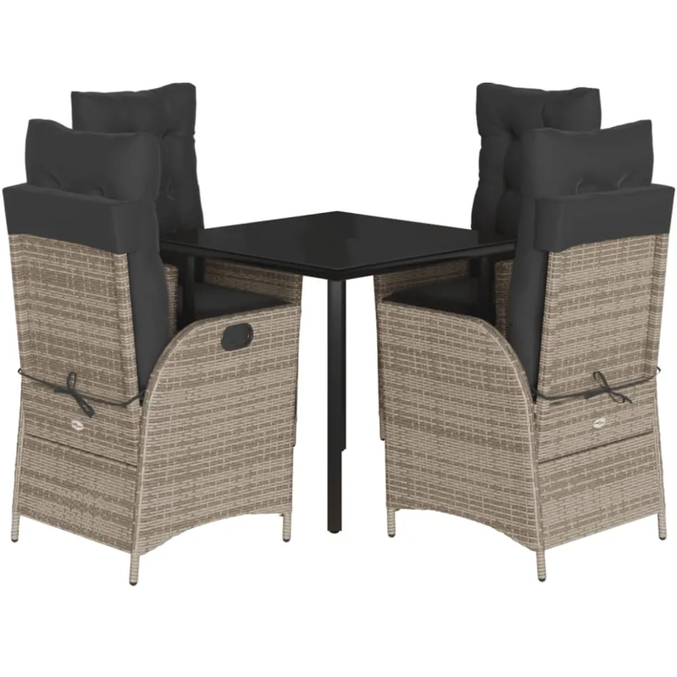 vidaXL 5-delige Tuinset met kussens poly rattan grijs, foto 3