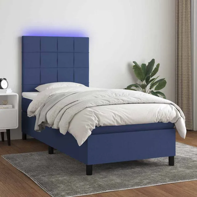 vidaXL Boxspring met matras en LED stof blauw 80x200 cm