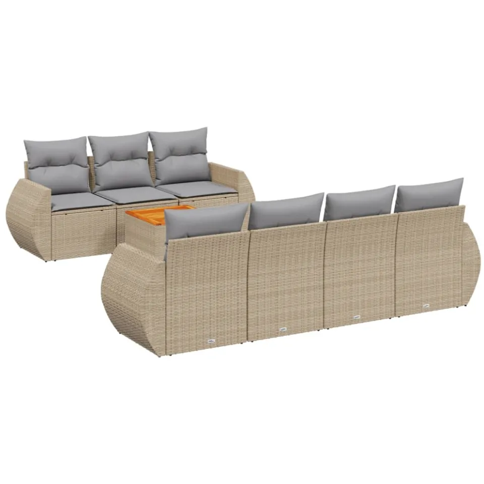 vidaXL 8-delige Loungeset met kussens poly rattan beige, foto 3