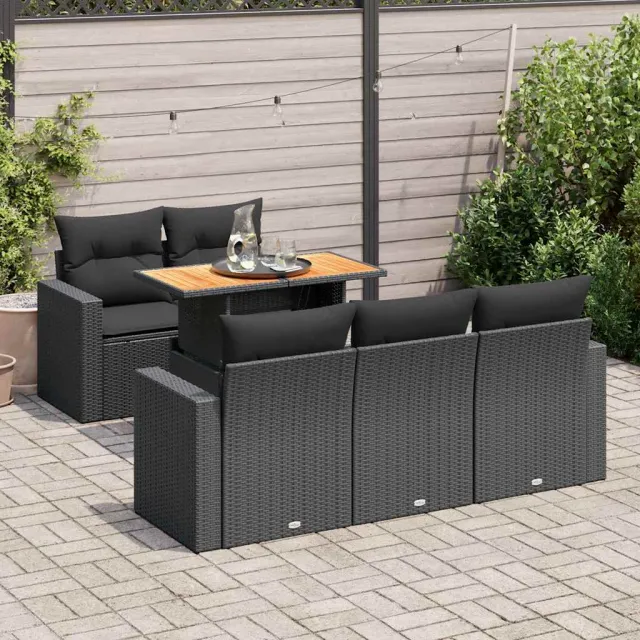 vidaXL 6-delige Loungeset met kussens poly rattan zwart, foto 2