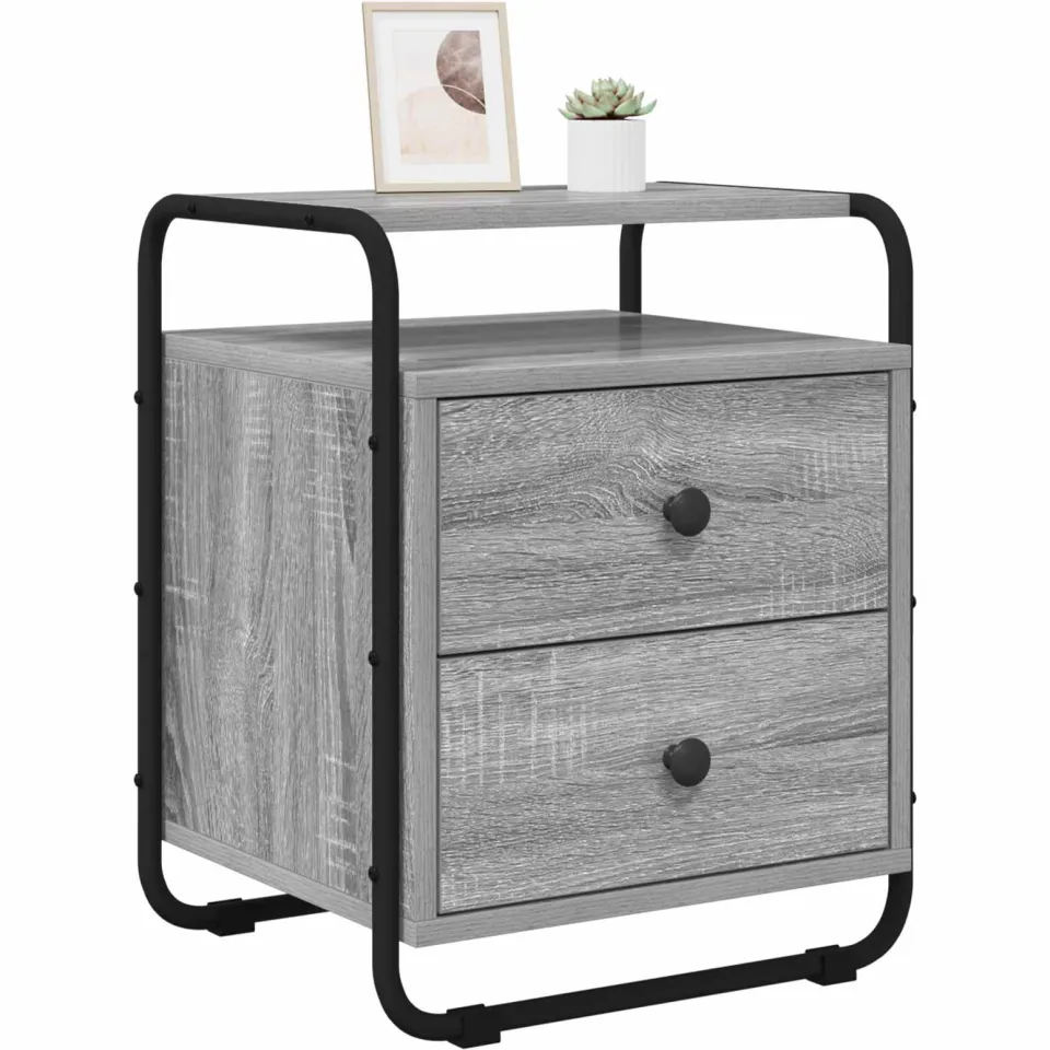 vidaXL Nachtkastje 2 st Grijs Sonoma 40 x 36,5 x 50 cm Bewerkt hout, foto 2